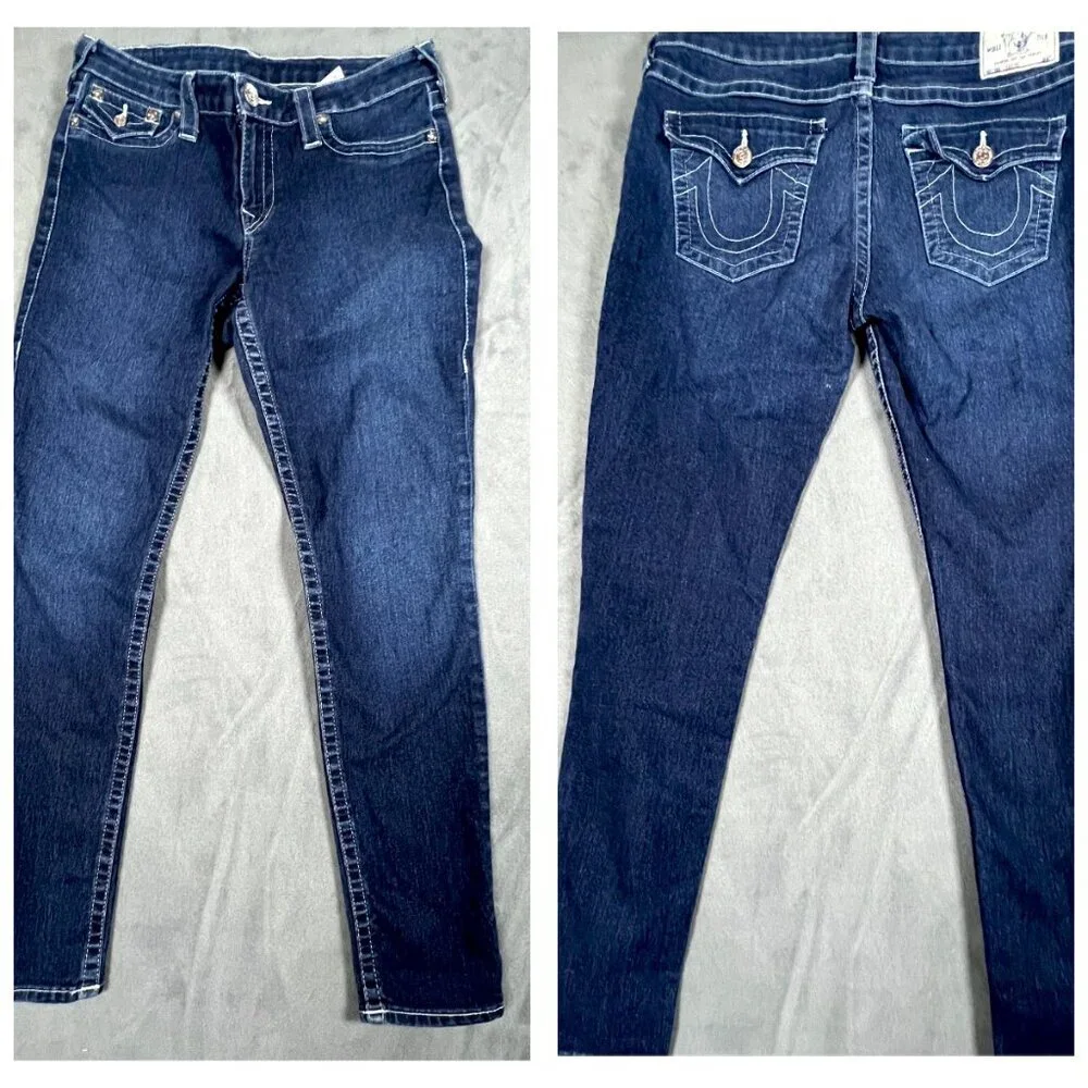 True Religion Jeans 32x29 Denim Legging Jegging White Stitch FLap Pocket - Picture 2 of 11